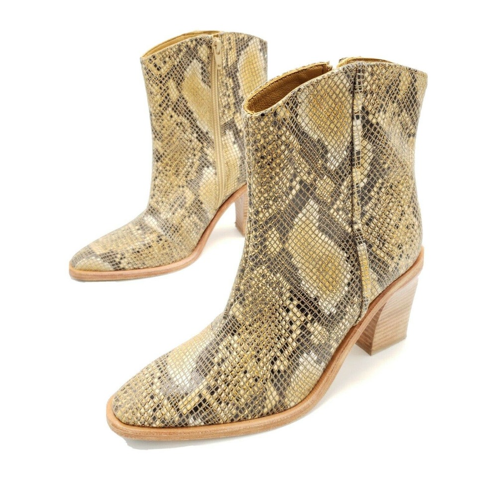 Free People Snake Print Leather Ankle Boots in Yellow and Brown